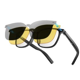Smart AI Bluetooth Glasses With Magnetic Interchangeable Lenses- UV&Blue Light&Night Vision, Open Ear Speakers, Touch Control, 8H Battery (Option: G05T3 H)