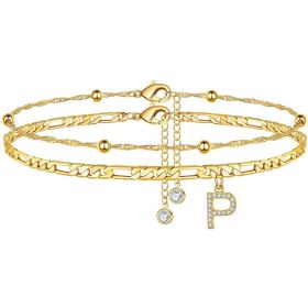 26 Letters Anklet Zircon Letters Simple (Option: P)