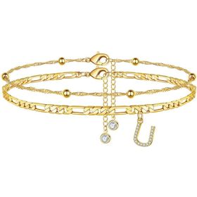 26 Letters Anklet Zircon Letters Simple (Option: U)
