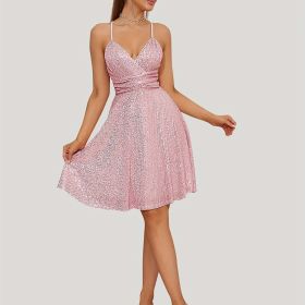 Homecoming Dopamine Sequined Dress, Sexy Spaghetti Strap Backless Club Party Dress, Women's Clothing (Color: Pale Pinkish Gray, size: M(6))