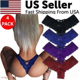4 Pack Women Sexy Lace Underwear Lingerie Panties G-String Brief Thong Plus Size (Panties Size: S)
