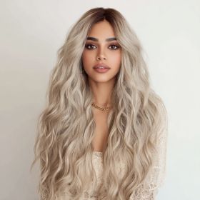 European And American Fashion T-shaped Lace Front Wig Gray Gradient Wavy Curly Hair Wig For Women SM9017 (Option: Gray gradient-24Inches)