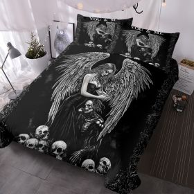 3 Pcs Of Dark Angel Skull Themed Printed Bedding Series Suitable For All Seasons (Option: Queen-Black)