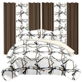 9 Piece Room In A Bag Quilt And Curtain Set, US Designer Modern Geometric Print Heavyweight Bedspread With 6 Customizable Window Panels, Pet-Frie (Option: KING)